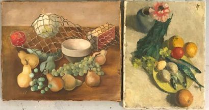 null Set of two still lifes

Oil on canvas

One monogrammed AT

BE

46 x 38 cm and...