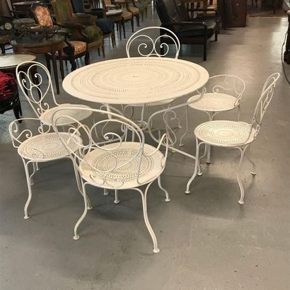 null White lacquered wrought iron garden furniture

One table, two armchairs, two...