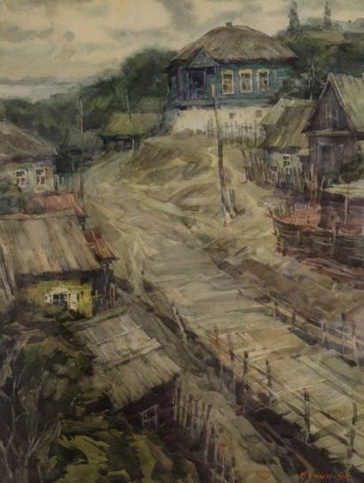 null V. KUCHIN (XX)

Village view

Watercolour on paper

Signed and dated lower right

56...
