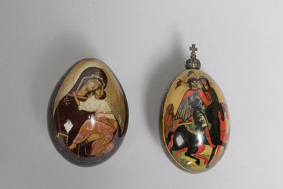 null Lot de DEUX ŒUFS de Pâques « saints Boris et saint Gleb » et « la Vierge Marie...