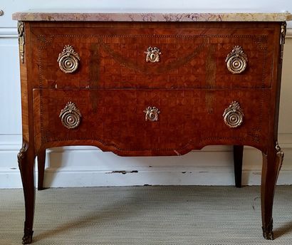 null COMMODE in veneer wood and marquetry opening two drawers in front without crossbar,...