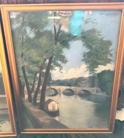 null Pair of framed pastels under glass, View of Paris signed LECLERC. 65 x 50cm