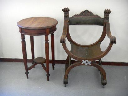 null Lot of two workers, a curule armchair and a Louis XVI style saddle, we join...
