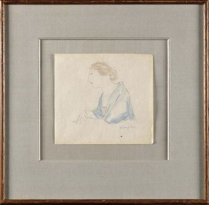 null MODERN SCHOOL Woman in Blue after Foujita Watercolour, apocryphal signature...