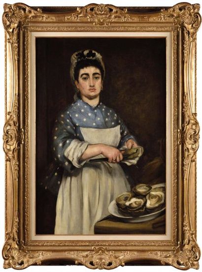 null Jeanne GONZALES (1852-1924) La marchande d’huîtres Huile sur toile Signé en...