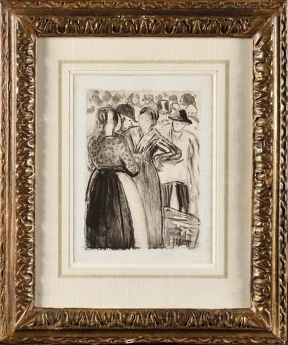 null Attributed to Camille PISSARRO (1830-1903) Market Scene Monotype, initials lower...