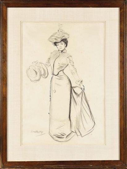 null David Osipovitch WIDHOPFF (1867-1933) Elegant with hat Charcoal drawing Signed...