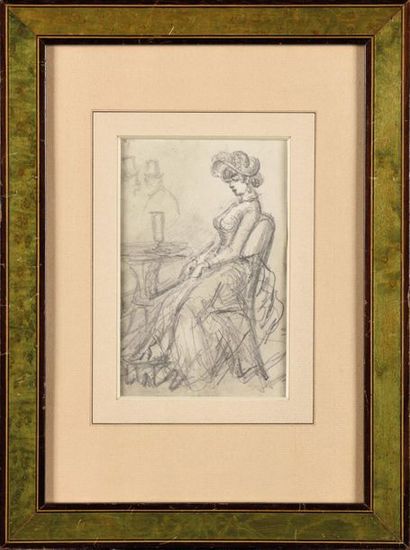 null Constantin GUYS (1802-1892) Au café Dessin au crayon noir 17 x 11 cm Black pencil,...