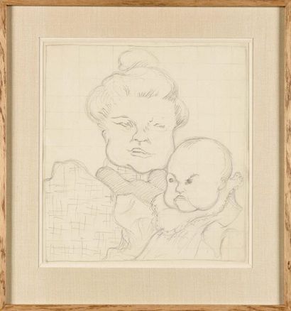 null Jean Emlie LABOUREUR (1877-1943) Jeune enfant et sa bonne Dessin au crayon noir...