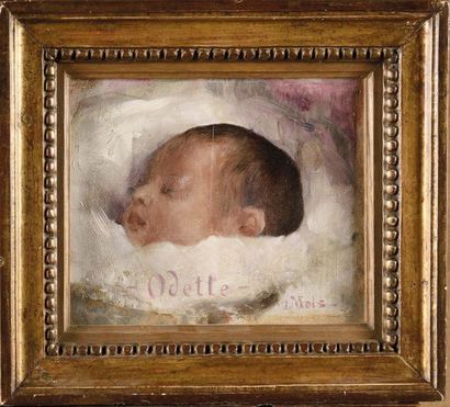 null Attribué à Gabriel FERRIER (1847-1914) Odette 1 mois, Huile sur panneau Annoté...
