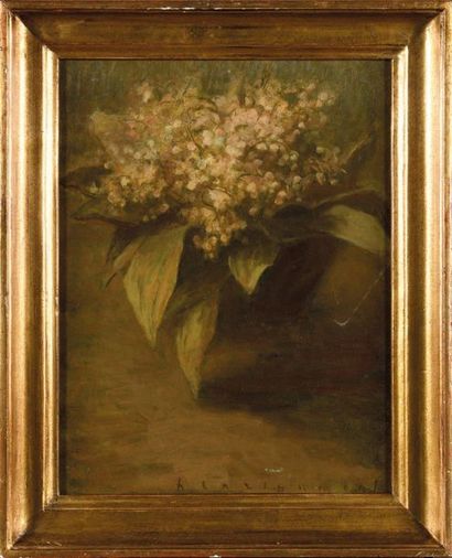 null Henri DUMONT (1856-1933) Bouquet of lily of the valley Oil on panel, signed...