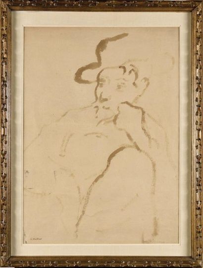 null "Louis VALTAT (1869-1952) Portrait de Renoir Dessin au lavis Signé en bas, à...