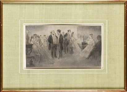 null Constantin GUYS (1802-1892) Scène de bal Dessin à la plume et au lavis 14.5...