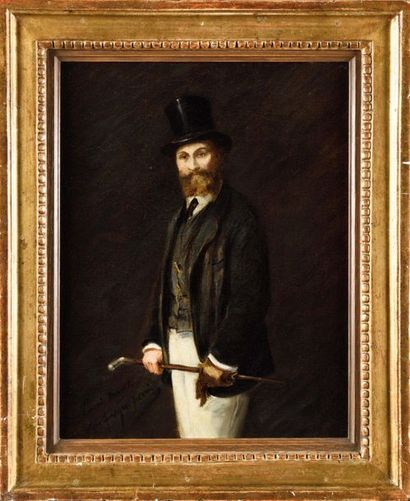 null Augustin François FEYEN PERRIN (1826-1888) L'ami Manet Oil on canvas marouflaged...