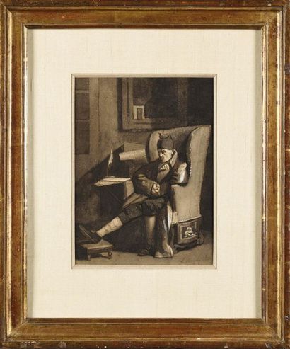 null François BONVIN (1817-1887) Portrait du père de l’artiste Dessin au lavis et...