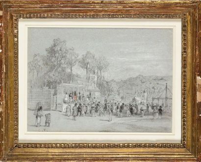 null Attribué à Constant TROYON (1810-1865) La parade Dessin au crayon, à la craie...