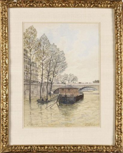 null Henri Laurent MOUREN (1844-1926) Paris, le pont neuf Aquarelle Signé en bas,...