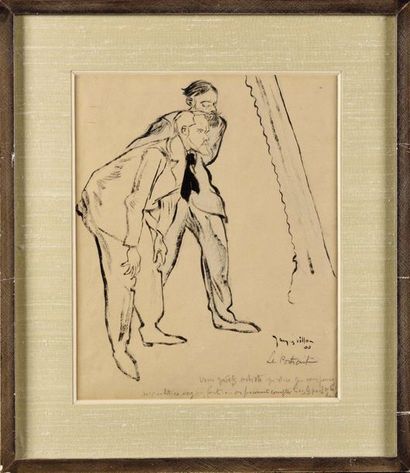 null Jacques VILLON (1875-1963) Le Portrait - Bébé dans un landeau Dessin à l’encre...