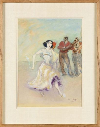 null Henri-Gabriel IBELS (1867-1936) Danseuse à la cigarette Gouache Signé en bas...