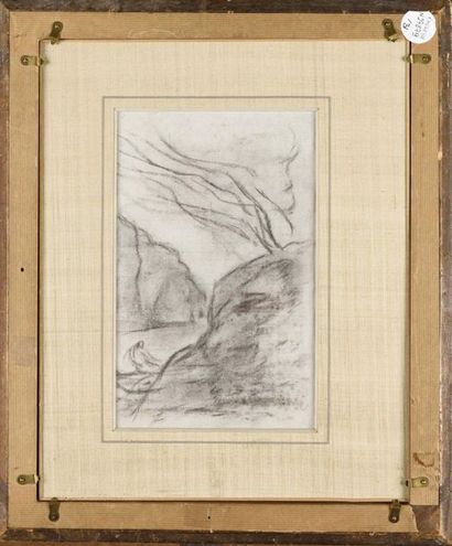 null "Camille COROT (1796-1875) Etude d’arbres - Etude de pêcheur Dessin au fusain...