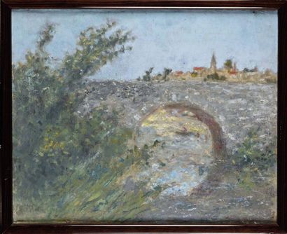 null "Marc MOUCLIER (1866-1949) Le pont Huile sur toile Signé en bas à gauche, et...