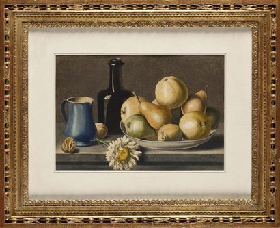 null J.T. PRIN (actif 1820-1830) Nature morte au compotier Aquarelle Signé en bas,...