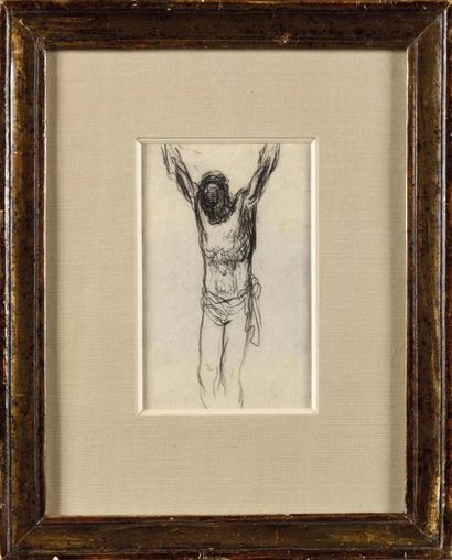 null Jean-François MILLET (1814-1875) Christ en croix - La flagellation Dessin au...