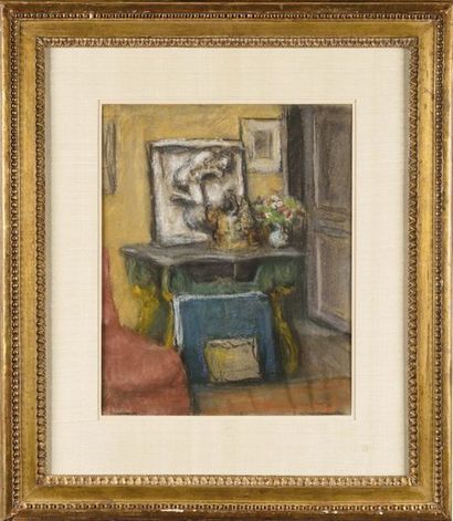 null Albert ANDRE (1869-1954) La cheminée Pastel Signé en bas à droite 35 x 28.5...