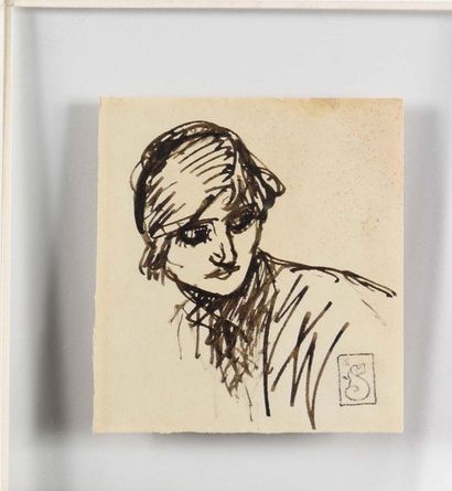 null Théophile-Alexandre STEINLEN (1859-1923) Portrait Dessin à la plume, Porte le...