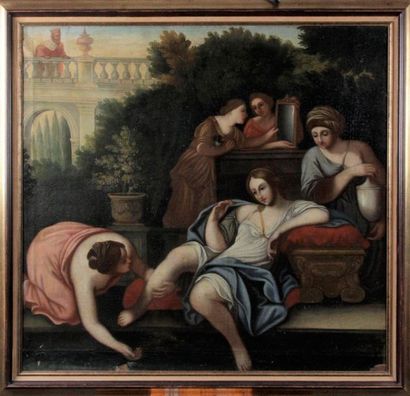 null Ecole Génoise du XVIII siècle. «Bethsabée» Huile sur toile. 97 x91 cm (Rentoilage,...