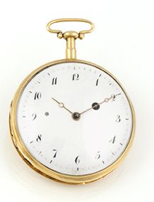  RINGING TASTE BELL RING Circa 1850. Gusset watch in 18K yellow gold. Round dial...
