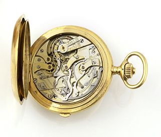 null LONGINES Montre de gousset chronographe à tachymètre en or jaune 18K à remontoir,...