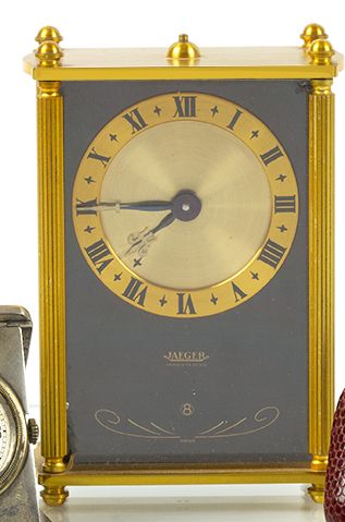 null JAEGER 8-day Jaeger gold-plated metal clock with striking striking mechanism....