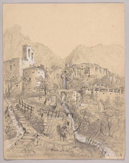 null "FÉLIX BENOIST (1818-1896) View of Touët-sur-Var taken from Beuil, Alpes-Maritimes...