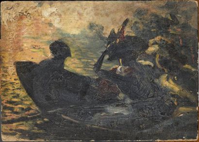 null "LOUIS ADOLPHE TESSIER (1858-1915) Bal nocturne, trois élégantes sur une gondole...