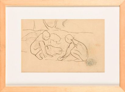 null PAUL GAUGUIN (1848-1903) Two women by a stream, circa 1893 Pencil on paper....