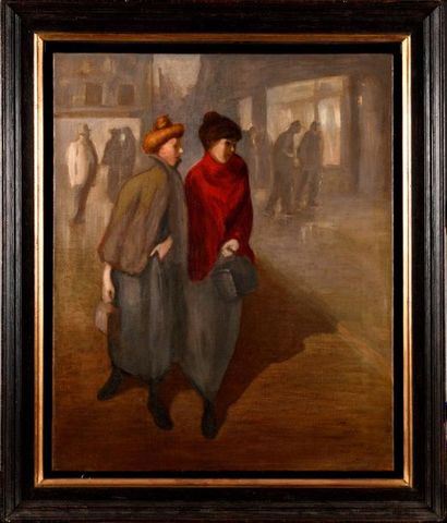 null THÉOPHILE-ALEXANDRE STEINLEN (1859-1923) Les deux jeunes filles Oil on canvas...