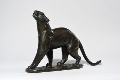 null "GEORGES GUYOT (1885-1973) Panther, head held up, 1934 Bronze with a rich brown-black...