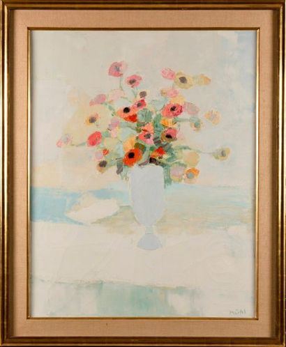 null ROGER MUHL (1929-2008) Bouquet de coquelicots sur fond blanc Huile sur toile...