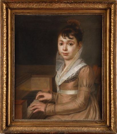 null Claude François PETIT de VILLENEUVE (1760-1824) Portait d’une jeune fille de...