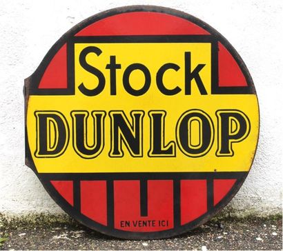 null Plaque émaillée "Stock Dunlop" ronde, double face, fixation murale d'équerre....