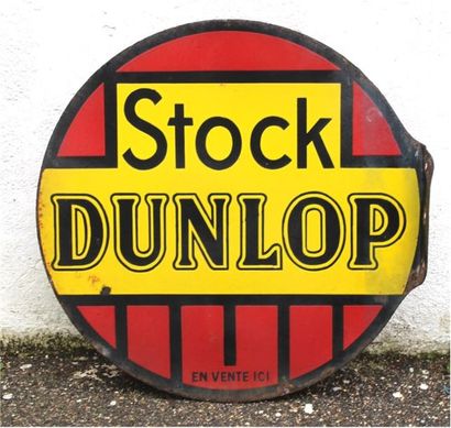 null Plaque émaillée "Stock Dunlop" ronde, double face, fixation murale d'équerre....