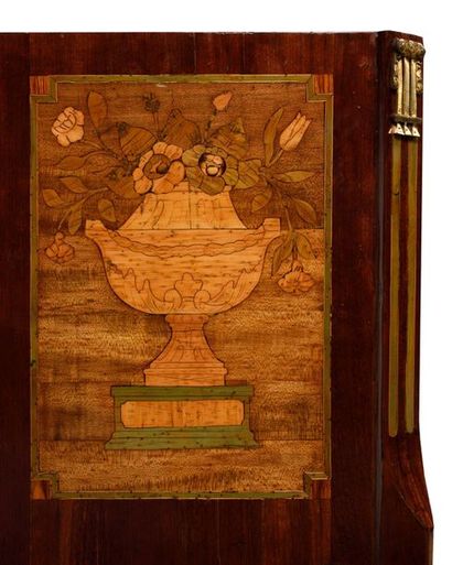 null Small chest of drawers in marquetry of trophy music, the tripartite front with...