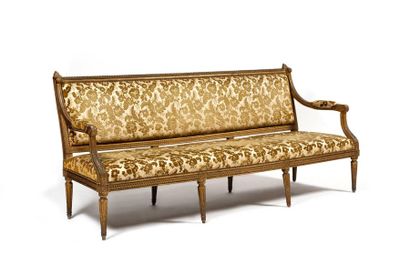 null Large carved and gilded (oil gilding) beechwood sofa, the flat rectangular backrest,...