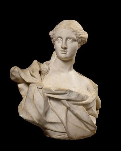 null French school of the first half of the XVIIIth century Bust of woman White marble...