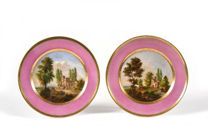 null Paris Two porcelain plates with polychrome decoration in the center of Italian...