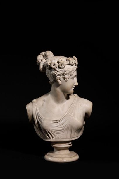 null Bust of Pauline Borghese in white marble after Antonio Canova, also known as...