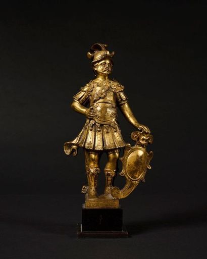 null École allemande de la fin du XVIème siècle Mars Statuette en bronze doré H....