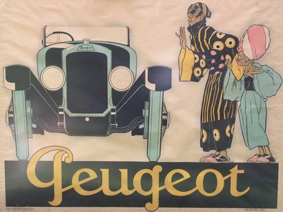 null René VINCENT (1879-1936) 

 Peugeot

 Affiche lithographique signée René Vincent...
