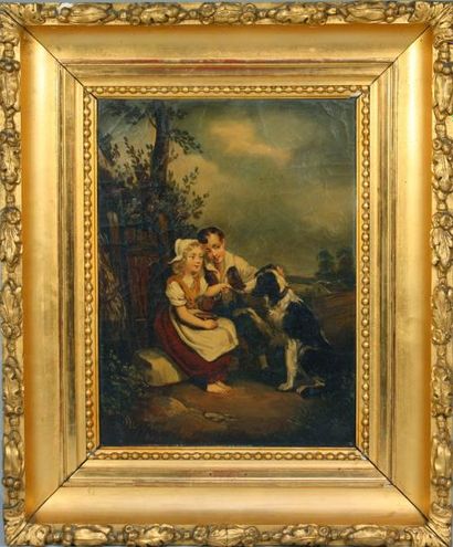 Ecole FRANCAISE vers 1850 Le repas du chien Huile sur toile 32 x 24 cm